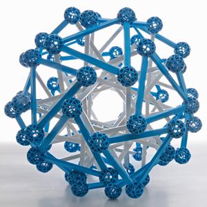12个三角形棱镜的组合，使用蓝色的连接球和白色的Y3支柱
