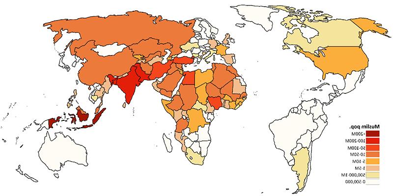 World map showing Islamic populations
