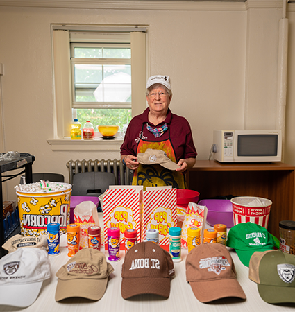 Pictured_Sr Paula Scraba OSF in Devereux Hall, hosting Popcorn Tuesday